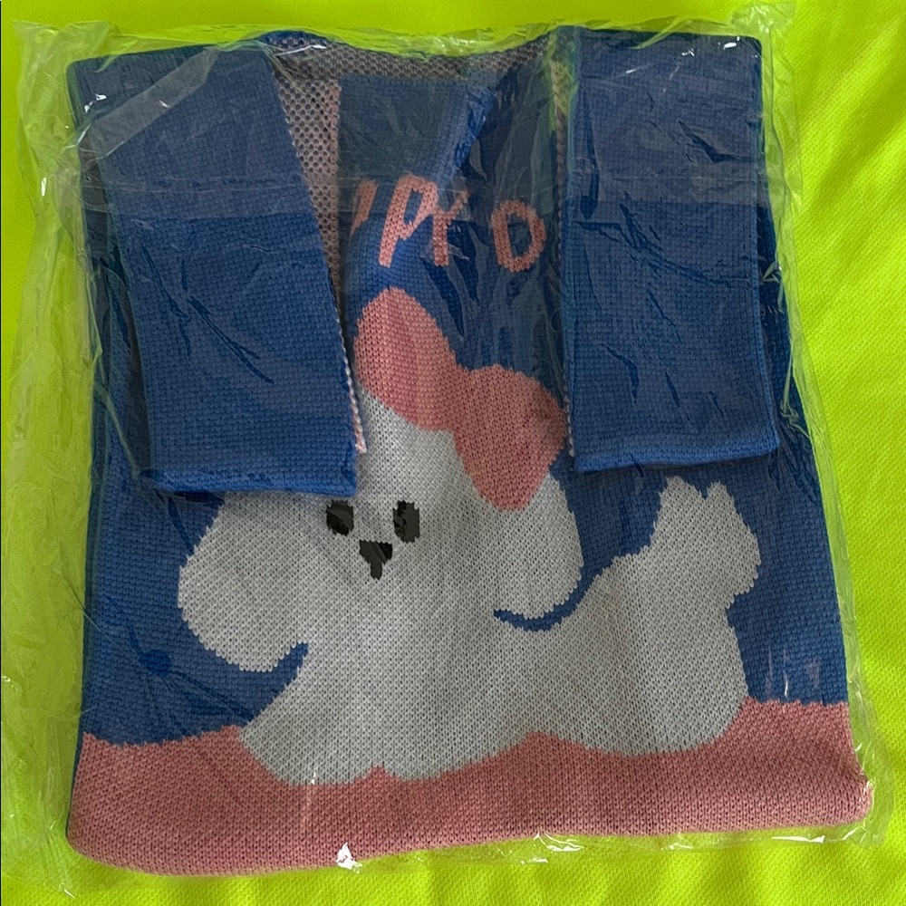 Blue and Pink Sweet Dog Knitted Tote Bag New Christmas Gift